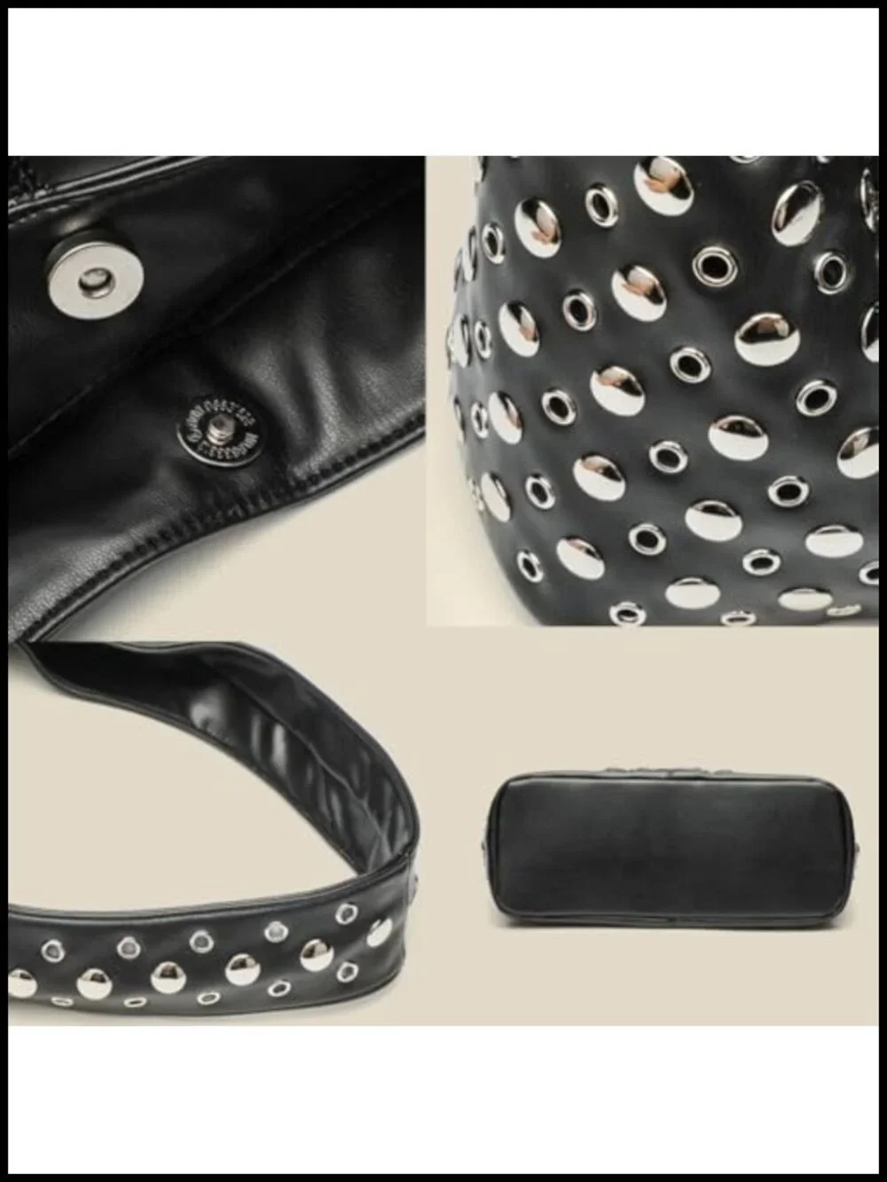 Women Punk Handbag Y2K Shoulder Purse Studded Soft PU Leather Tote Top Handle